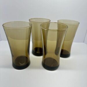 1970s Anchor Hocking "Linden Mocha" Smokey Brown Tumbler Set of 4 17oz Vintage
